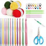 Crochet Kit For Beginners 12 Sizes Ergonomic Crochet Hooks Set With Yarn Balls, Stitch Markers, Plastic Needles & Scissors, Co