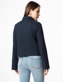 Fyltr Women'S Casual Crop Tee With Classic Collar & Flared Sleeves - Contrast Buttons | Stylish Patch Pocket With Flap,Vainly Navy,Vainly Navy,L
