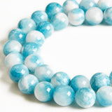 100pcs 10mm Blue White Jade Beads Natural Gemstone Beads Round Loose Beads for Crafting and Jewelry Making