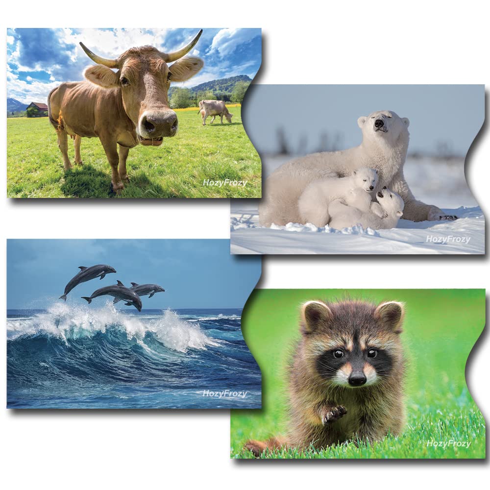 8 RFID Blocking Sleeves, Credit Card Protector, Anti-Theft Credit Card Holder, with Lion, Horses, Elephant, Dolphins, Cow, Peaco