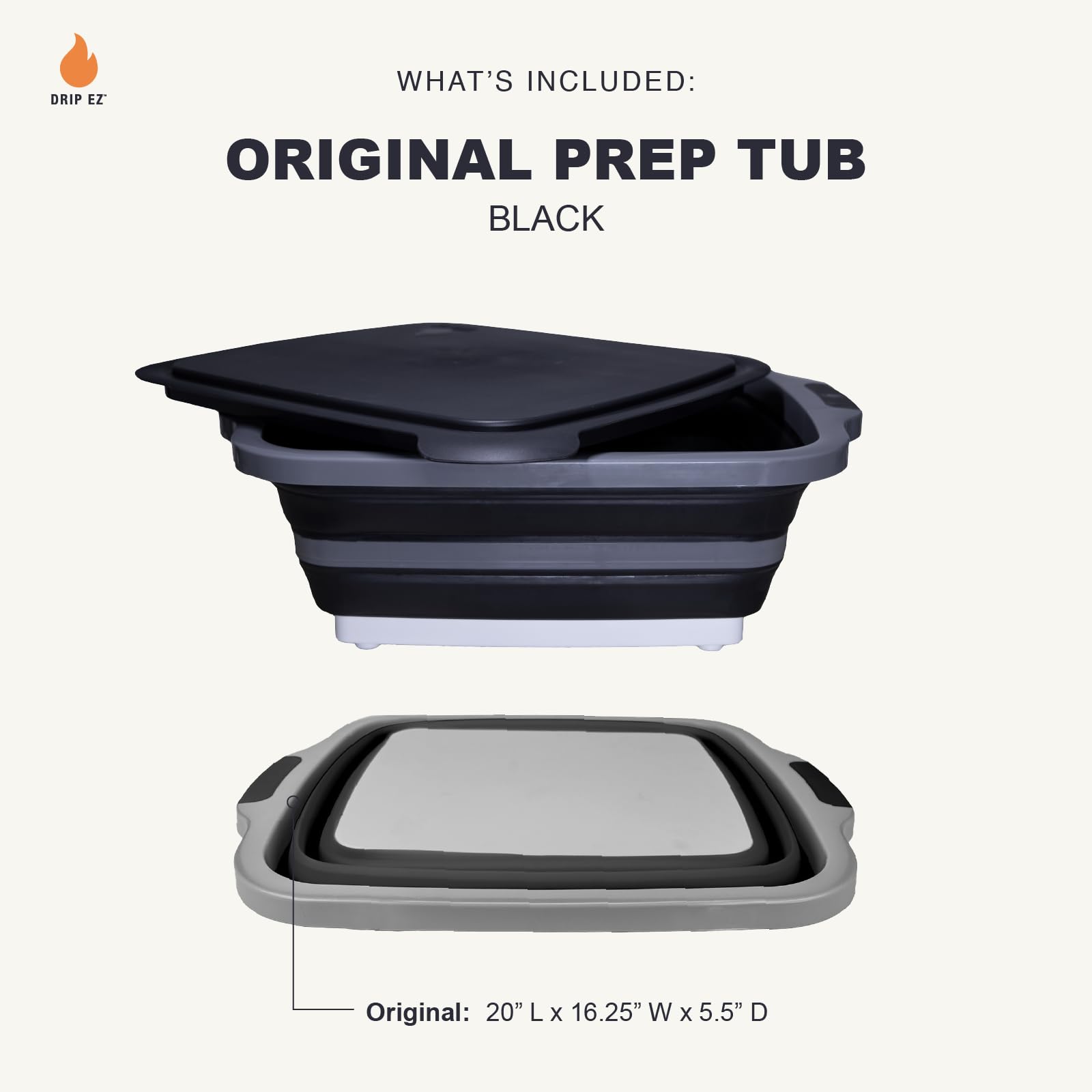 Drip EZ Collapsible BBQ Prep Tub(V1) - for Meal Prep, Marinating, Food Storage - Includes Cutting Board & Lid - (1) OG - Black