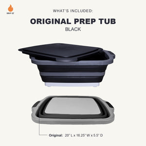 Drip EZ Collapsible BBQ Prep Tub(V1) - for Meal Prep, Marinating, Food Storage - Includes Cutting Board & Lid - (1) OG - Black