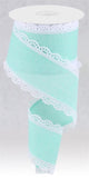 Scalloped Edge Canvas Ribbon, 10 Yards (White, Mint Green, 2.5 Inch)