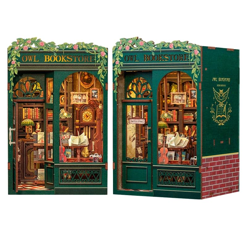 Hands Craft DIY Miniature Kit Book Nook - Owl Bookstore | Enchanting Nocturnal Library | Whimsical Design, Vintage Charm | Cozy 