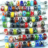 RUBYCA Murano Beads for Jewelry Making Large Hole Glass Beads for European Snake Chain Bracelets Making White Silver Core Lampwo