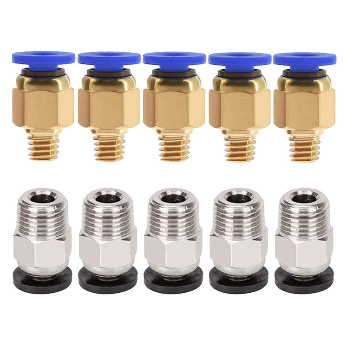 ALAMSCN 5PCS PC4-M6 Pneumatic Fitting Push to Connect + 5PCS PC4-M10 Straight Quick in Fitting Connectors for 3D Printer Bowden 