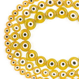 60pcs Evil Eye Yellow Glass Turkish Evil Eye Spacer Beads Handmade Flat Round Lampwork Beads for Jewelry Making Business