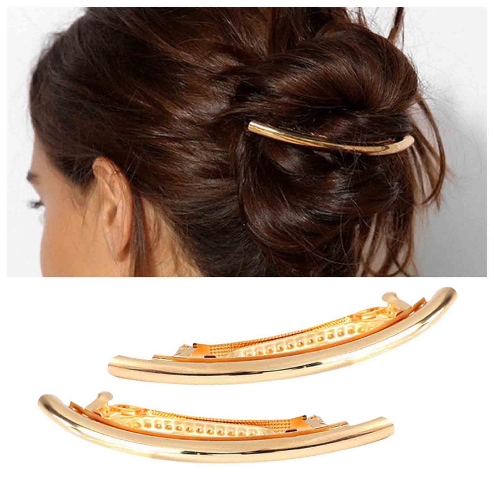 Yheakne Tube Bar Hair Clip Barrette Gold Tube Hair Barrette Clamp Minimal Metal Hair Barrette Clips Decorative Hair Accessories 