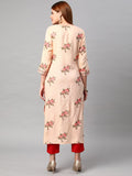 Anni Designer Women'S Cotton Blend Traditional Straight Printed Kurta And Pant Set (Amd 22-Cream_Xl_Cream_X-Large),Cream & Red,XL,Cotton Blend,Regular,Pants, Kurta
