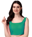 Pujia Mills Women's Deep Neck Silk Sleeveless Readymade Blouse (Rama, 32)