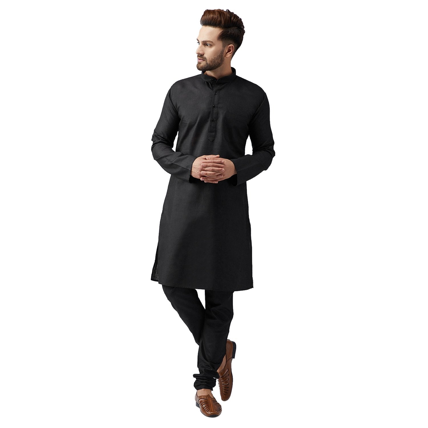 Sojanya (Since 1958 Men'S Black Cotton Kurta Churidar Pyjama Set Size M