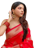 Shiv Textiles Womens Banarasi Silk Saree With Unstitched Blouse (Red)