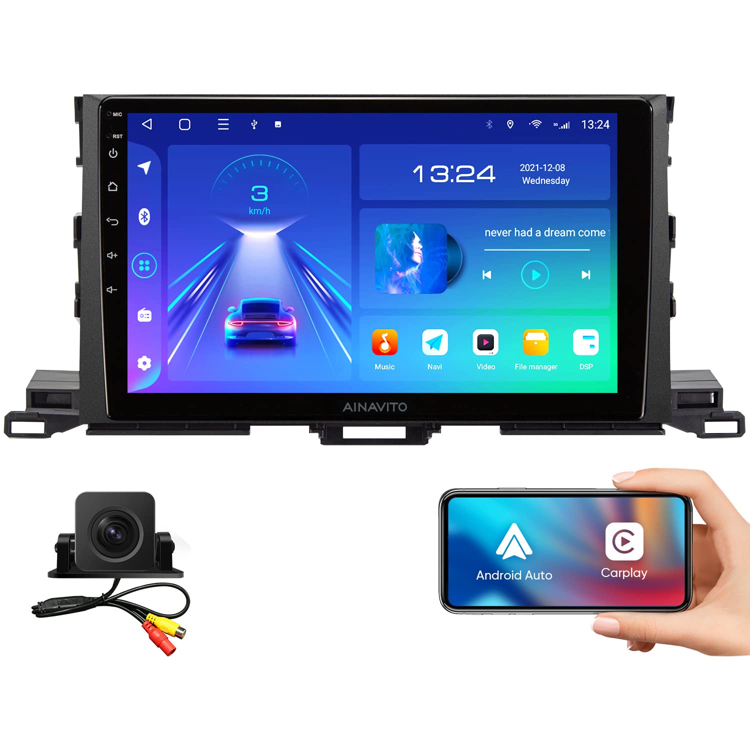 10.2 Inch 5G WiFi 8 Core 1280 * 720 Resolution Car Stereo Radio for Toyota Highlander 2015-2019 with Carplay Android Auto Androi