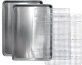 Commercial Quality 2 Pack Cookie Sheet and 2 Pack Rack - Aluminum Half Sheet Baking Pan and Stainless Steel Cooling Rack Set 13x