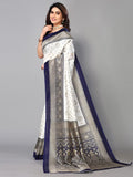 Satrani Womens Silk Blend Saree (2952S2082Nc_Navy Blue & Beige & White)