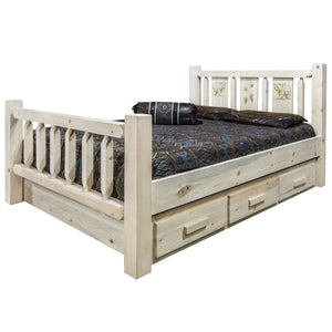 Montana Woodworks Moose Design Storage Laser Engraved Bed In Clear Lacquer Finish (Full: 87 In. L X 60 In. W X 47 In. H (320 Lbs