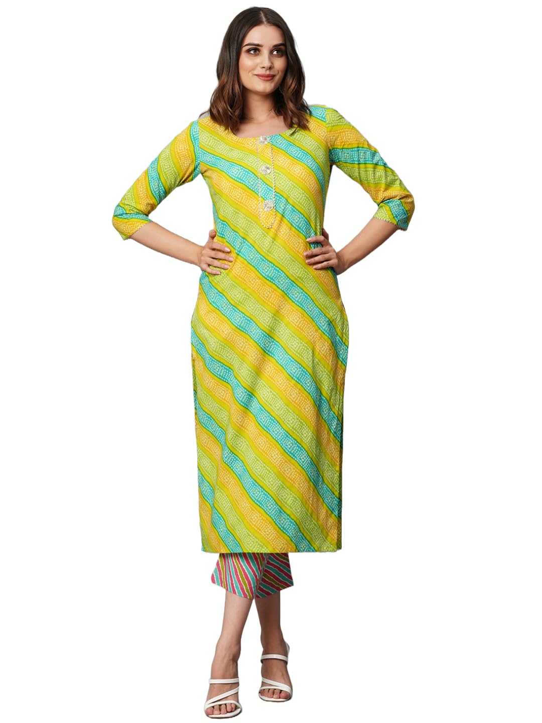 Anni Designer Women'S Cotton Blend Straight Printed Kurta With Pant Set (Sumali Green-Nw_Xl_Green_X-Large),Green,XL