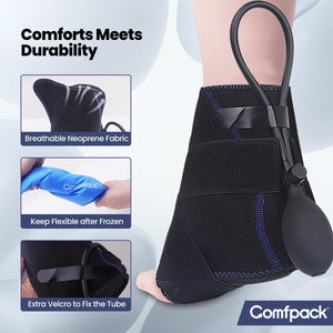Comfpack Compression Ankle Ice Pack Wrap for Sprain & Fracture, Ankle Support Brace with 2 Cold Packs, Reusable Gel Cold Hot The