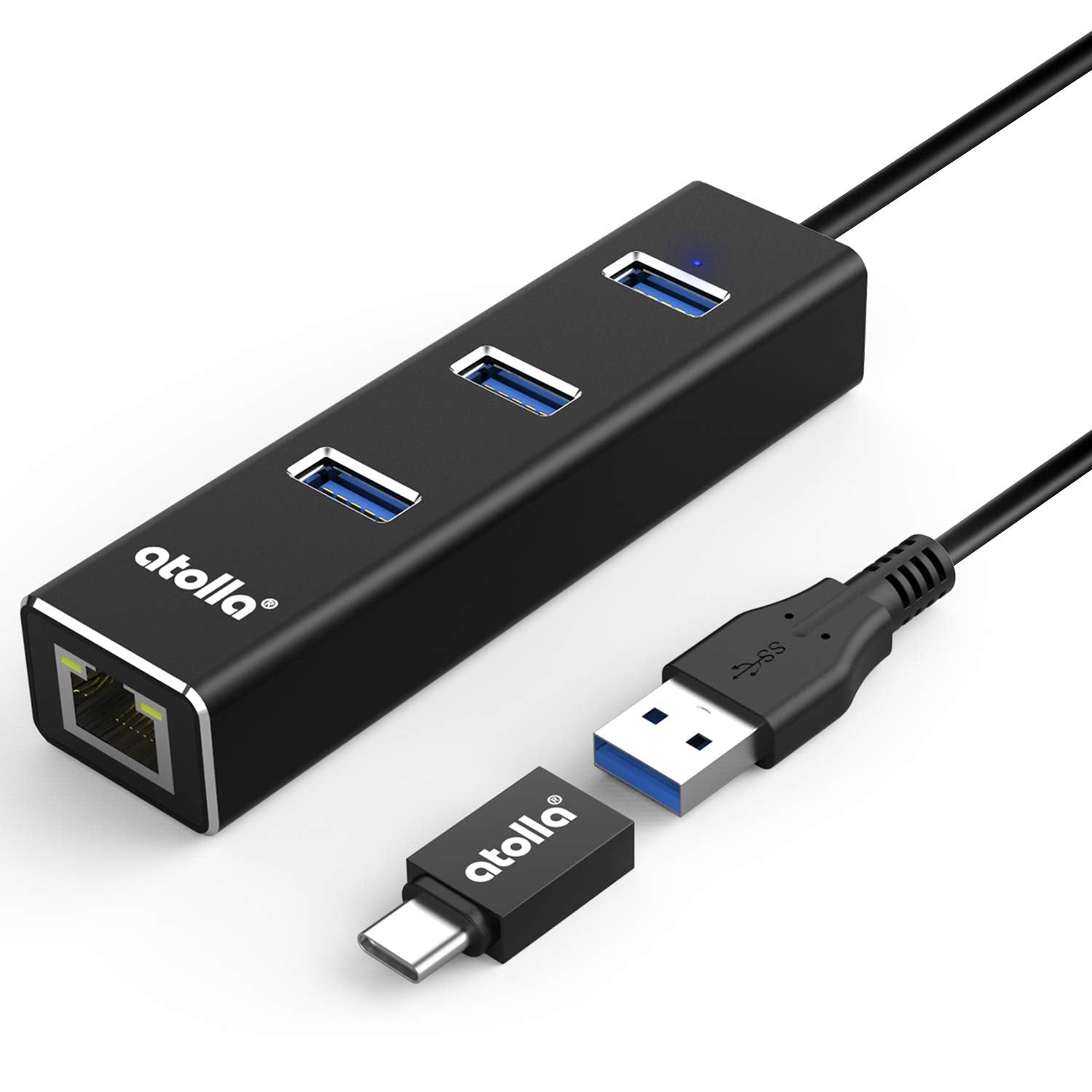 USB 3.0 Hub Ethernet with USB C Adapter, 3 Port USB 3.0 Splitter Gigabit Ethernet Hub + USB C HUB Network RJ45 1000Mbps USB Exte