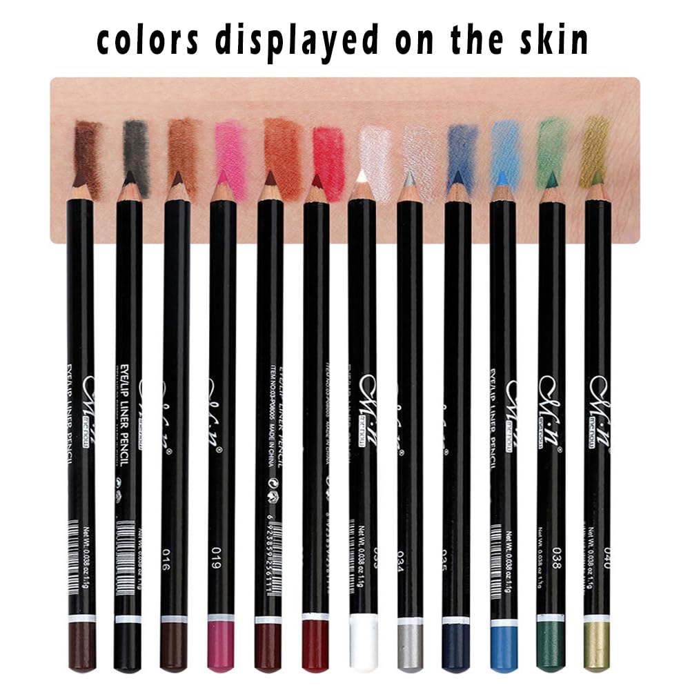 Eye Liner Pencil Set - 12 Assorted Colors Natural Matte Long Lasting Hypoallergenic Eyeliners Eye Makeup Soft Crayon Pencils (Bl