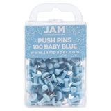 JAM PAPER Colorful Push Pins Baby Blue Pushpins 100/Pack