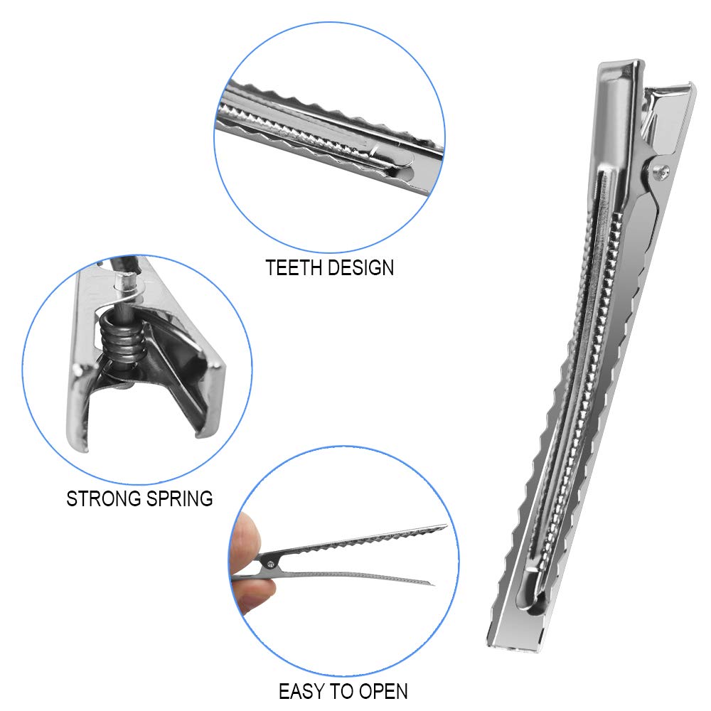 100 Pcs Silver Alligator Hair Clips, 3 Inch and 1.6 Inch Metal Hairdressing Salon Hair Grip Flat Top with Teeth, 2 Sizes