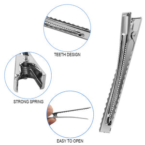100 Pcs Silver Alligator Hair Clips, 3 Inch and 1.6 Inch Metal Hairdressing Salon Hair Grip Flat Top with Teeth, 2 Sizes