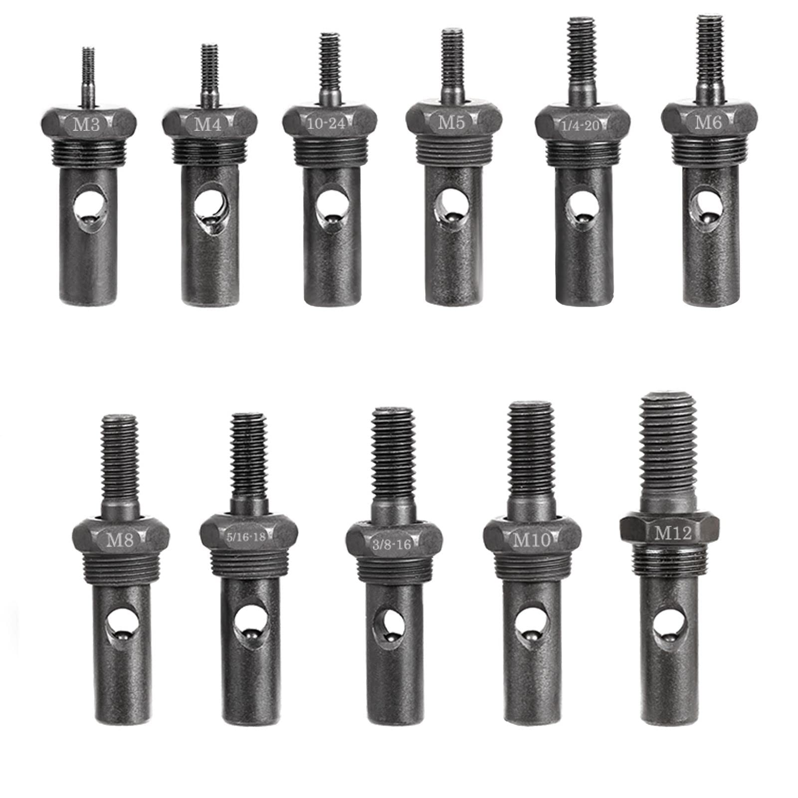 WETOLS 11Pcs Rivet Nut Tool Replacement Mandrels of WE882/WE889, Rivet Nut Tool Accessories Set M3 M4 M5 M6 M8 M10 M12, 10-24, 1