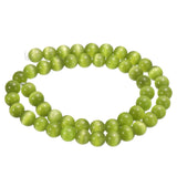 HARFINGTON 48pcs Dark Navy Green Cat's Eye Stone Beads 8mm Round Smooth Gemstone Crystal Loose Bead for Jewelry Making Bracelets