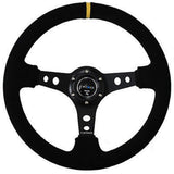 NRG Innovations NRG-RST-006S-Y Reinforced Steering Wheel 350mm Sport Steering Wheel (3 Deep), Suede Black Stitch with Yellow Cen