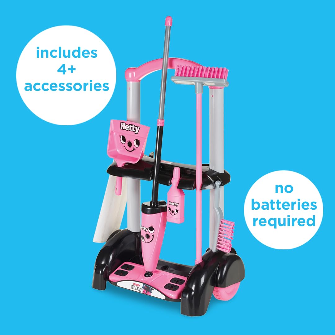 Casdon Henry & Hetty Toys - Hetty Cleaning Trolley - Pink Hetty-Inspired Toy Playset with Mop, Brushes, Dustpan, & Accessories -