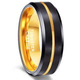Greenpod 8mm Mens Black Tungsten Carbide Rings 24K Gold Plated Size 9.5