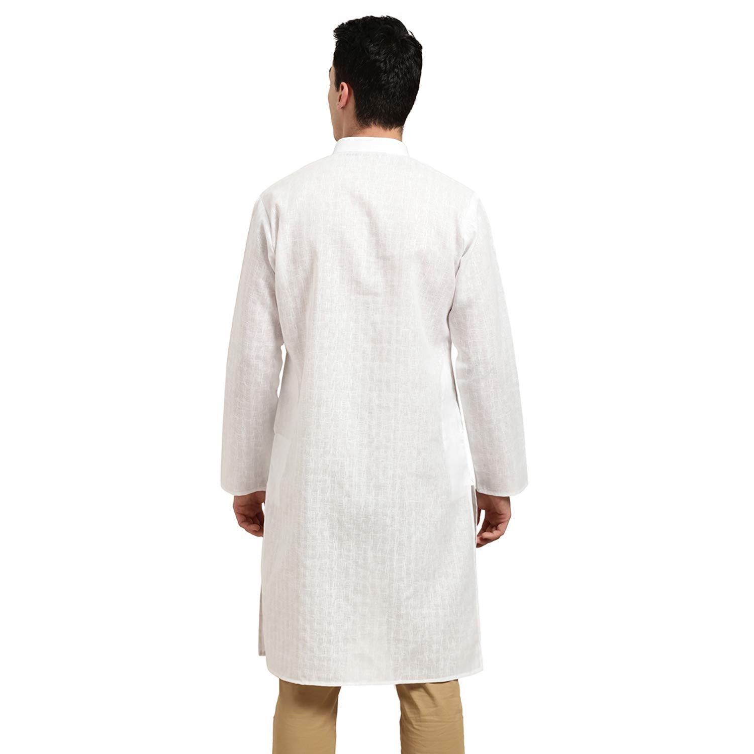 Sojanya (Since 1958 Men'S Cotton Linen White Checked Only Long Kurta Size: 44