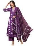 Gosriki Women'S Rayon Viscose Printed Anarkali Kurta With Palazzo & Dupatta (Chakrika Purple-Vks03-Gs_L_Purple_Large),Purple,,B0DVP9VHBB