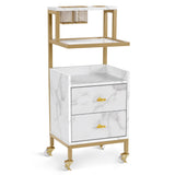 BarberPub Rolling Salon Cart with Storage Drawers, Barber Trolley with Metal Tool Holder & Basket, Beauty Salon Equipment for Ha