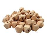 Arakierst 100pcs Natural Beech Wood Hexagon Pearl Ball 14mm Unfinished Wooden Spacer Craft Beads for Keychain DIY Jewelry Home D