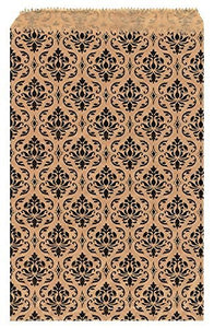 100 Pcs 6 X 9 Damask Paper Gift Bags Shopping Sales Tote Bags Brown With Black Damask Design
