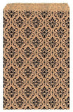 100 Pcs 6 X 9 Damask Paper Gift Bags Shopping Sales Tote Bags Brown With Black Damask Design