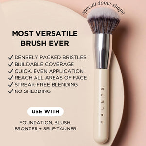 HALEYS Kabuki Makeup Brush VEGAN+CRUELTY-FREE, Sustainable Wood, Vegan Bristles for Airbrushed Finish, For Creams, Liquids, Powd