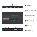 4K HDMI KVM Switch, 4 Port HDMI USB Switch for 4 Computer Share a 4K@30Hz Monitor and 3 USB Device Keyboard Mouse Printer, Inclu