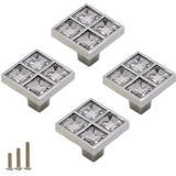 ESreake 4 Pack Square Diamond Crystal Glass Rhinestone Cabinet Knobs Pulls Handle,Modern Decorated Shiny Dresser Drawer Konbs Ha