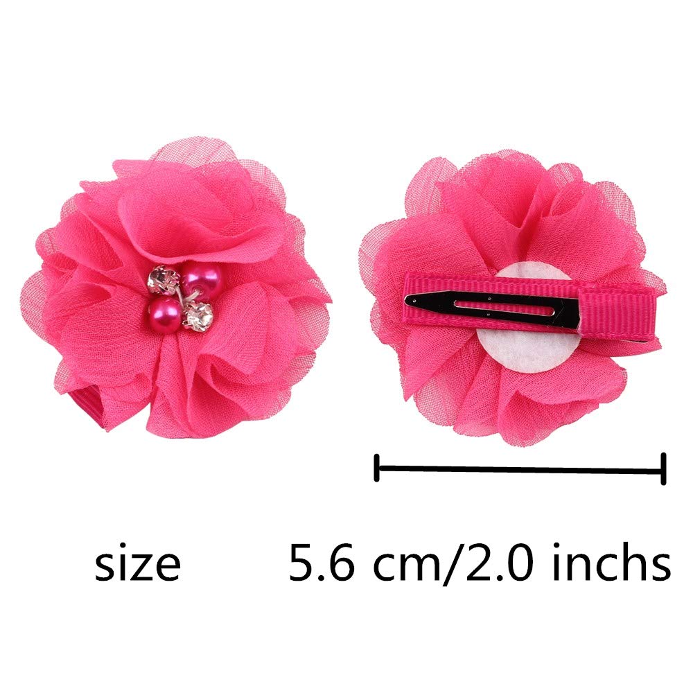 24 Pcs Hair Clips 2 Inches Chiffon Flower Alligator Hair Clips Rhinestone Pearl Hair Barrettes Hairpins Hair Accessories for Wom