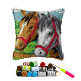 DL-YTG Latch Hook Kits Pillow Horse Crochet Yarn Cushion Colour Pre-Printed Canvas Rug Needlework DIY Pillowcase Hook and Latch 