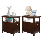 SUPER DEAL End Table Set of 2, Narrow Side Table with 2 Drawers and Storage Shelf, 3 Tier Slim Sofa Couch Table for Living Room 