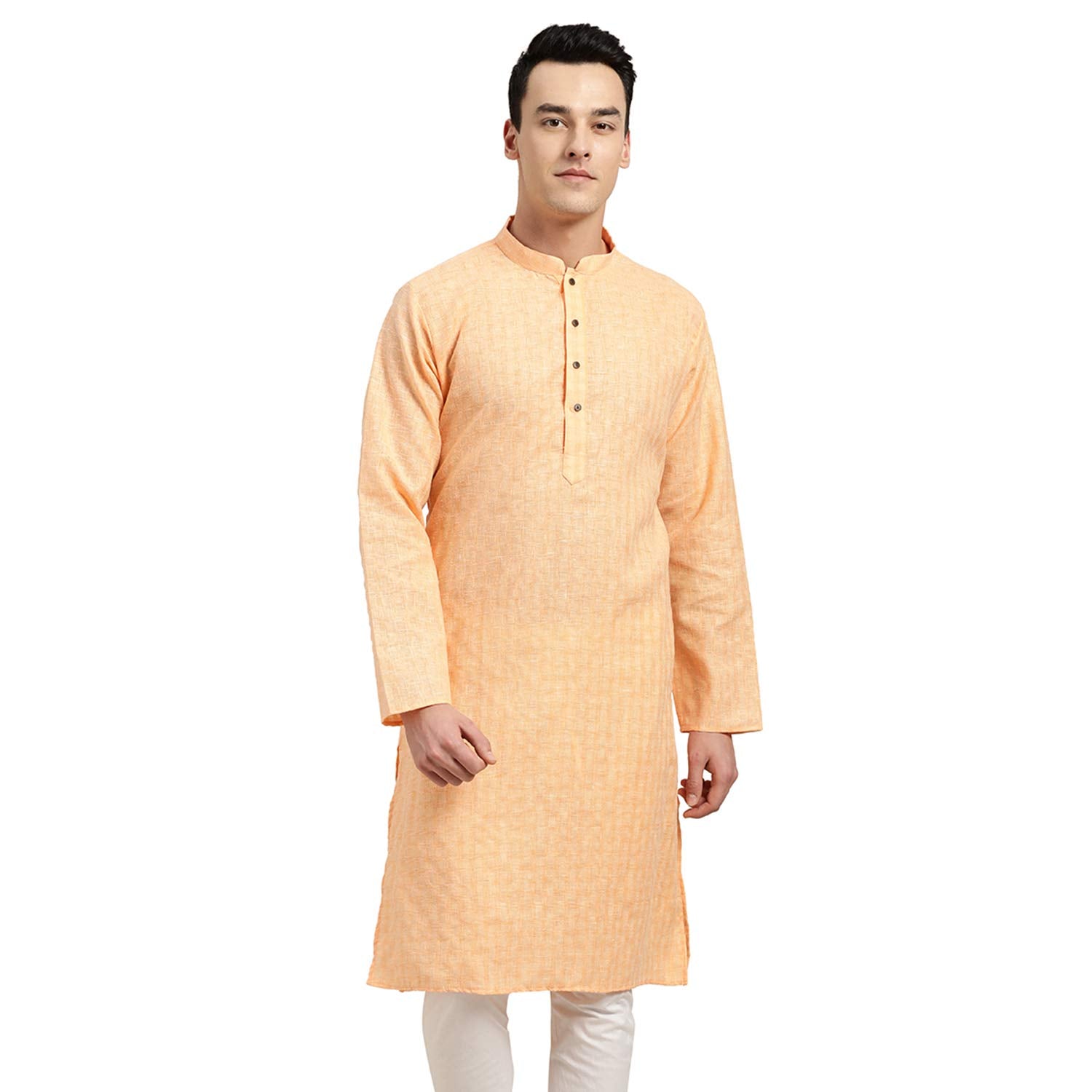 Sojanya (Since 1958 Men'S Cotton Linen Peach Checked Only Long Kurta Size: 44