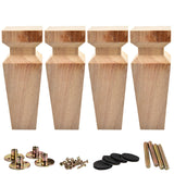 La Vane 6 inch / 15cm Wooden Furniture Legs, Set of 4 Carved Geometry Solid Wood Unfinished Replacement Bun Feet with Mounting P