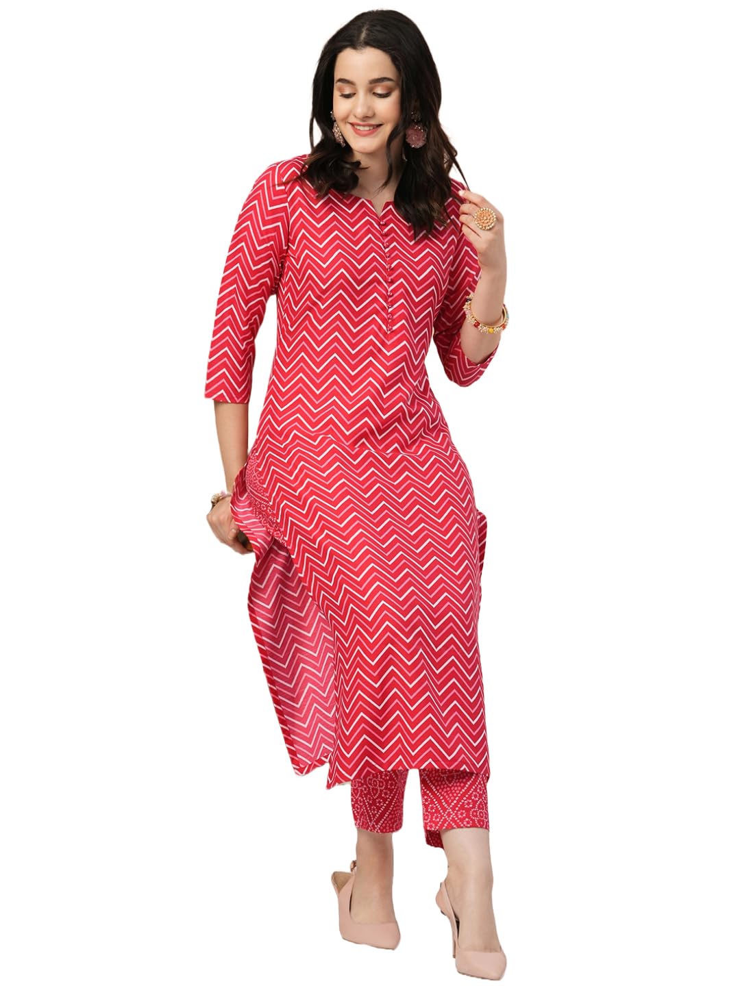 Gosriki Women'S Cotton Blend Straight Printed Kurta With Pant (Dugar Pink-Gs_Xl_Pink_X-Large),Pink,,B0CVGSG5YW