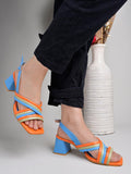 Shoetopia Multicolored Strappy Blue Block Heels For Women & Girls-Eu40,Blue,7,B0D14DM58N