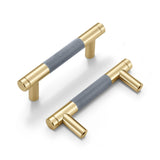 Dazzleeta 10 Pack 3 Inch Cabinet Handles Gold and Grey Modern Drawer Pulls Round Brass Cabinet Pulls with Knurled Pattern Kitche