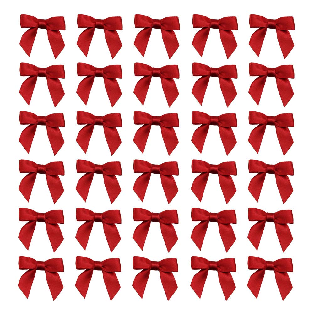7Rainbows 50pcs Boutique 1.5 Red Satin Ribbon Mini Bows for Craft Sewing Scrapbooking Wedding and Gift Wrapping